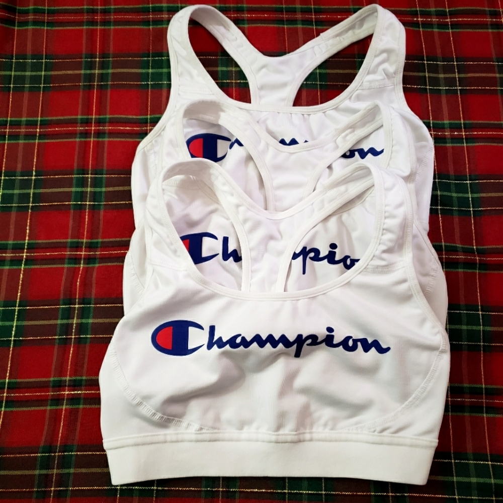 3 Champion Authentic White Sports Bra's. Size: Small